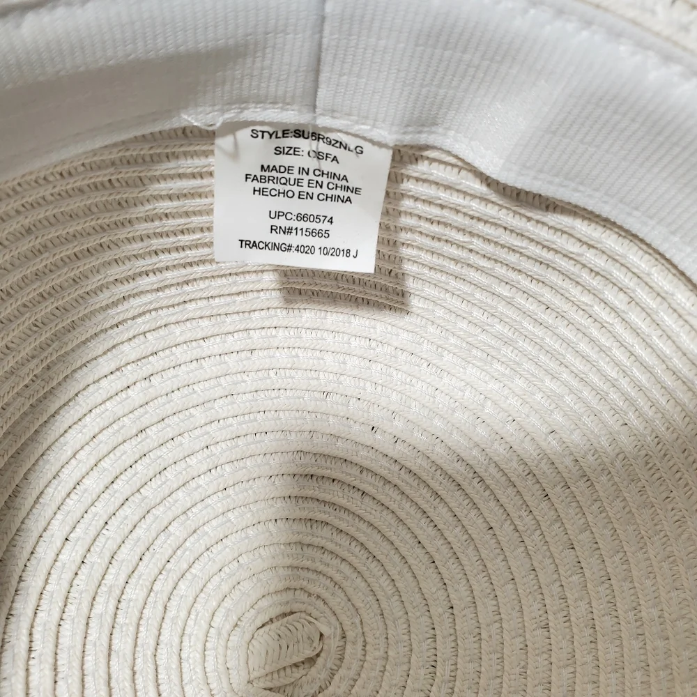Girls Off-White Wide-Brimmed Straw Hat with Bow- Ages 4-7